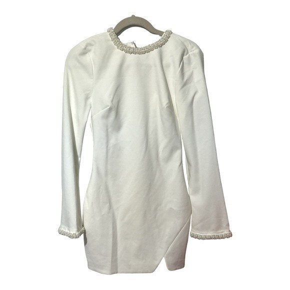 Mabel Imitation Pearl Trim Mini Dress In White Size 2 - Picture 3 of 8